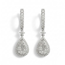 18K White Gold Natural Diamond Dangle Earrings | Teardrop Cluster Setting Fine Jewelry