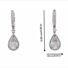 18K White Gold Natural Diamond Dangle Earrings | Teardrop Cluster Setting Fine Jewelry - Earrings
