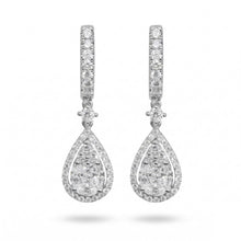 18K White Gold Natural Diamond Dangle Earrings | Teardrop Cluster Setting Fine Jewelry - Earrings