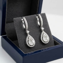 18K White Gold Natural Diamond Dangle Earrings | Teardrop Cluster Setting Fine Jewelry - Earrings