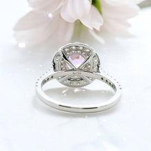 18K White Gold Natural Diamond & Pink Sapphire Halo Ring