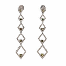 18K White Gold Shoulder Duster Earrings With Natural Diamond & Peridot Gemstone Semiprecious Ear Danglers