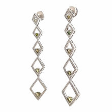 18K White Gold Shoulder Duster Earrings With Natural Diamond & Peridot Gemstone Semiprecious Ear Danglers