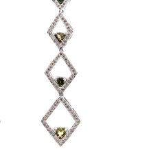 18K White Gold Shoulder Duster Earrings With Natural Diamond & Peridot Gemstone Semiprecious Ear Danglers