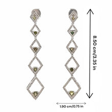 18K White Gold Shoulder Duster Earrings With Natural Diamond & Peridot Gemstone Semiprecious Ear Danglers