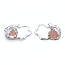 18K White Gold Diamond Pink Chalcedony Unique Flower Hoop Earring