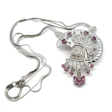 18K White Gold Natural Diamond & Rhodolite Garnet Necklace and Earrings Set | Peacock Design Motif Jewelry - Necklace