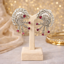 18K White Gold Natural Diamond & Rhodolite Garnet Necklace and Earrings Set | Peacock Design Motif Jewelry - Necklace