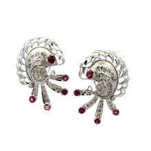 18K White Gold Natural Diamond & Rhodolite Garnet Necklace and Earrings Set | Peacock Design Motif Jewelry - Necklace