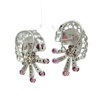 18K White Gold Natural Diamond & Rhodolite Garnet Necklace and Earrings Set | Peacock Design Motif Jewelry - Necklace
