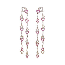 18K White Gold Natural Diamond & Ruby Heart Duster Earrings | Love-Inspired Long Drop Statement Jewelry - Earrings