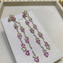 18K White Gold Natural Diamond & Ruby Heart Duster Earrings | Love-Inspired Long Drop Statement Jewelry - Earrings