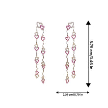 18K White Gold Natural Diamond & Ruby Heart Duster Earrings | Love-Inspired Long Drop Statement Jewelry - Earrings