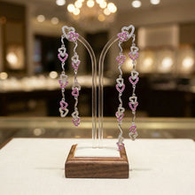 18K White Gold Natural Diamond & Ruby Heart Duster Earrings | Love-Inspired Long Drop Statement Jewelry - Earrings