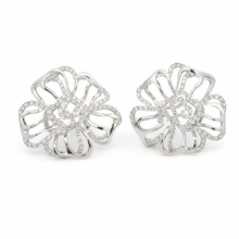 18K White Gold Natural Diamond Stud Earrings | Floral Swirl Pavé Openwork Statement Jewelry - Earrings