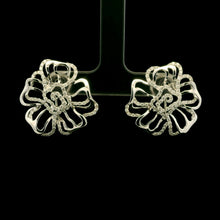 18K White Gold Natural Diamond Stud Earrings | Floral Swirl Pavé Openwork Statement Jewelry - Earrings