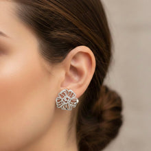 18K White Gold Natural Diamond Stud Earrings | Floral Swirl Pavé Openwork Statement Jewelry - Earrings