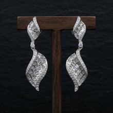 18K White Gold Natural Diamond Swirl Drop Earrings | Sculptural Pavé Ribbon Silhouette - Earrings