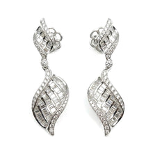 18K White Gold Natural Diamond Swirl Drop Earrings | Sculptural Pavé Ribbon Silhouette - Earrings