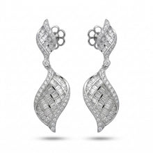 18K White Gold Natural Diamond Swirl Drop Earrings | Sculptural Pavé Ribbon Silhouette