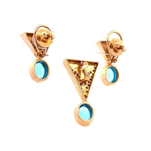 18K White Gold | Natural Diamond & Swiss Blue Topaz Triangle Drop Pendant & Earrings Set | Modern Geometric Style