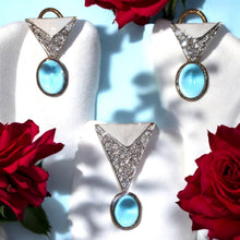 18K White Gold | Natural Diamond & Swiss Blue Topaz Triangle Drop Pendant & Earrings Set | Modern Geometric Style