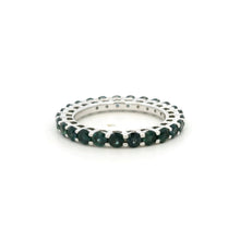 18K White Gold Natural Round Blue Sapphire Eternity Band | Deep Ocean Blue Statement Ring - Ring