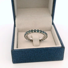 18K White Gold Natural Round Blue Sapphire Eternity Band | Deep Ocean Blue Statement Ring - Ring