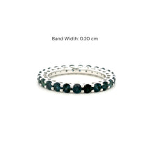 18K White Gold Natural Round Blue Sapphire Eternity Band | Deep Ocean Blue Statement Ring - Ring