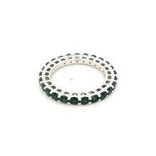 18K White Gold Natural Round Blue Sapphire Eternity Band | Deep Ocean Blue Statement Ring - Ring