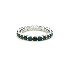 18K White Gold Natural Round Blue Sapphire Eternity Band | Deep Ocean Blue Statement Ring - Ring