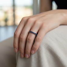 18K White Gold Natural Round Blue Sapphire Full Eternity Band Ring | September Birthstone Elegance - Ring