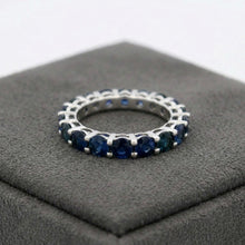 18K White Gold Natural Round Blue Sapphire Full Eternity Band Ring | September Birthstone Elegance - Ring