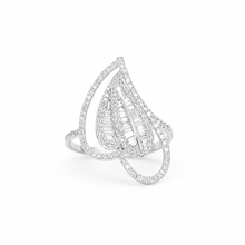 18K White Gold Natural Round Diamond Double Heart Ring | Romantic Pavé Design Jewelry - Ring