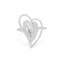 18K White Gold Natural Round Diamond Double Heart Ring | Romantic Pavé Design Jewelry