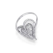 18K White Gold Natural Round Diamond Double Heart Ring | Romantic Pavé Design Jewelry - Ring