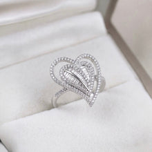 18K White Gold Natural Round Diamond Double Heart Ring | Romantic Pavé Design Jewelry