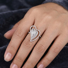 18K White Gold Natural Round Diamond Double Heart Ring | Romantic Pavé Design Jewelry