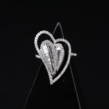 18K White Gold Natural Round Diamond Double Heart Ring | Romantic Pavé Design Jewelry - Ring