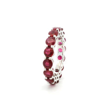18K White Gold Natural Round Ruby Full Eternity Band Ring | Classic Four-Prong Fine Jewelry - Ring