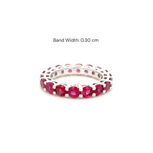 18K White Gold Natural Round Ruby Full Eternity Band Ring | Classic Wedding Anniversary Jewelry - Ring