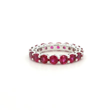 18K White Gold Natural Round Ruby Full Eternity Band Ring | Classic Wedding Anniversary Jewelry - Ring