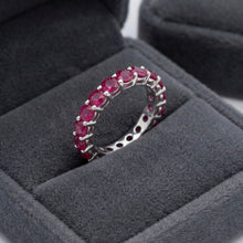 18K White Gold Natural Round Ruby Full Eternity Band Ring | Classic Wedding Anniversary Jewelry - Ring