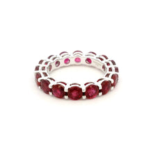 18K White Gold Natural Round Ruby Full Eternity Band Ring | Classic Four-Prong Fine Jewelry - Ring