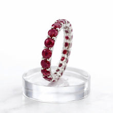 18K White Gold Natural Round Ruby Full Eternity Band Ring | Classic Four-Prong Fine Jewelry - Ring