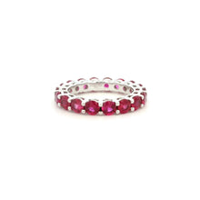 18K White Gold Natural Round Ruby Full Eternity Band Ring | Classic Wedding Anniversary Jewelry - Ring