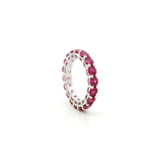 18K White Gold Natural Round Ruby Full Eternity Band Ring | Classic Wedding Anniversary Jewelry - Ring