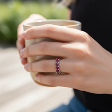 18K White Gold Natural Round Ruby Full Eternity Band Ring | Classic Four-Prong Fine Jewelry - Ring