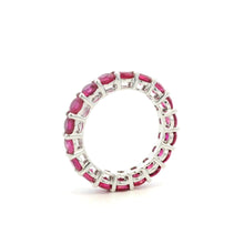 18K White Gold Natural Round Ruby Full Eternity Band Ring | Classic Wedding Anniversary Jewelry - Ring