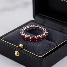 18K White Gold Natural Round Ruby Full Eternity Band Ring | Classic Four-Prong Fine Jewelry - Ring